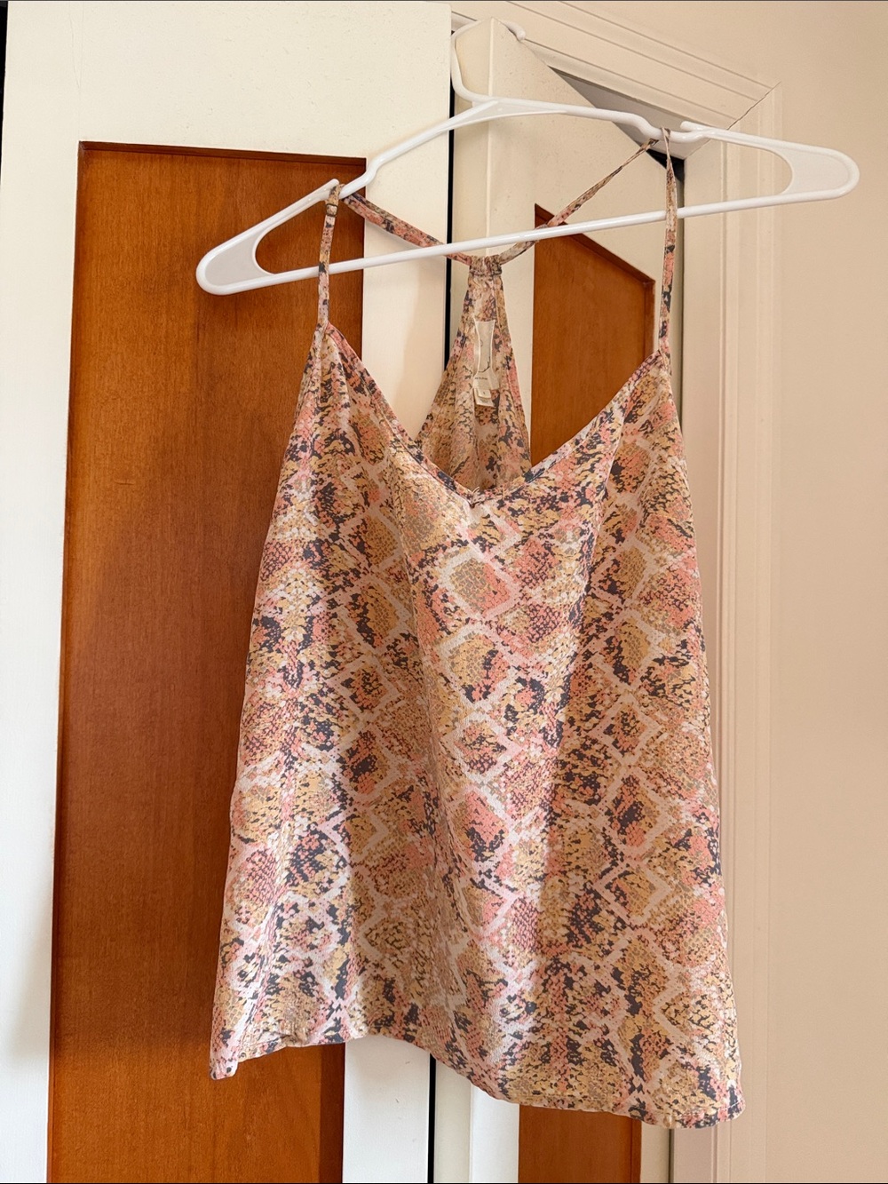Women’s Pink Snake-Print Satin Tank Top